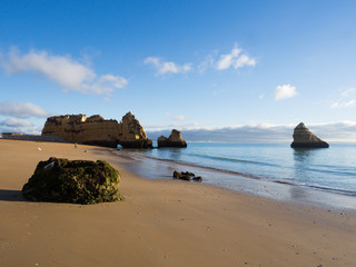 Obraz premium Algarve Portugal Beautiful Scenic Camilo Beach Sunset Scene Panorama at Praia da Camilo nearby Lagos