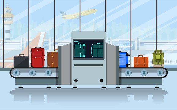 Airport conveyor belt with passenger luggage