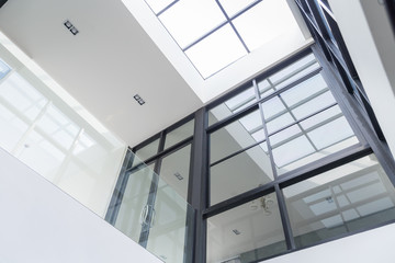 Fototapeta premium Office Building Lobby or hospital Background.glass doors. Modern interior.