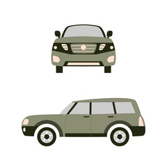 The car in front and on the right. Vector flat illustration.