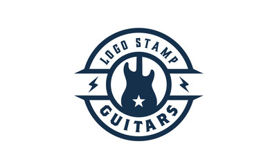 Electric Rock Guitar Music for Band or Guitarist Musician Emblem Badge Label Stamp logo design vector
