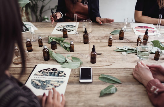 Women making perfumes at workshop