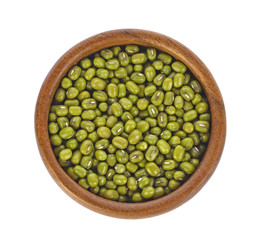 mung beans in  wooden bowl isolated on white background