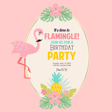 Cute Flamingo Birthday Party Invite