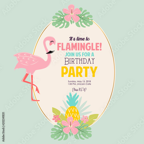 Cute Flamingo Birthday Party Invite Stockfotos Und Lizenzfreie