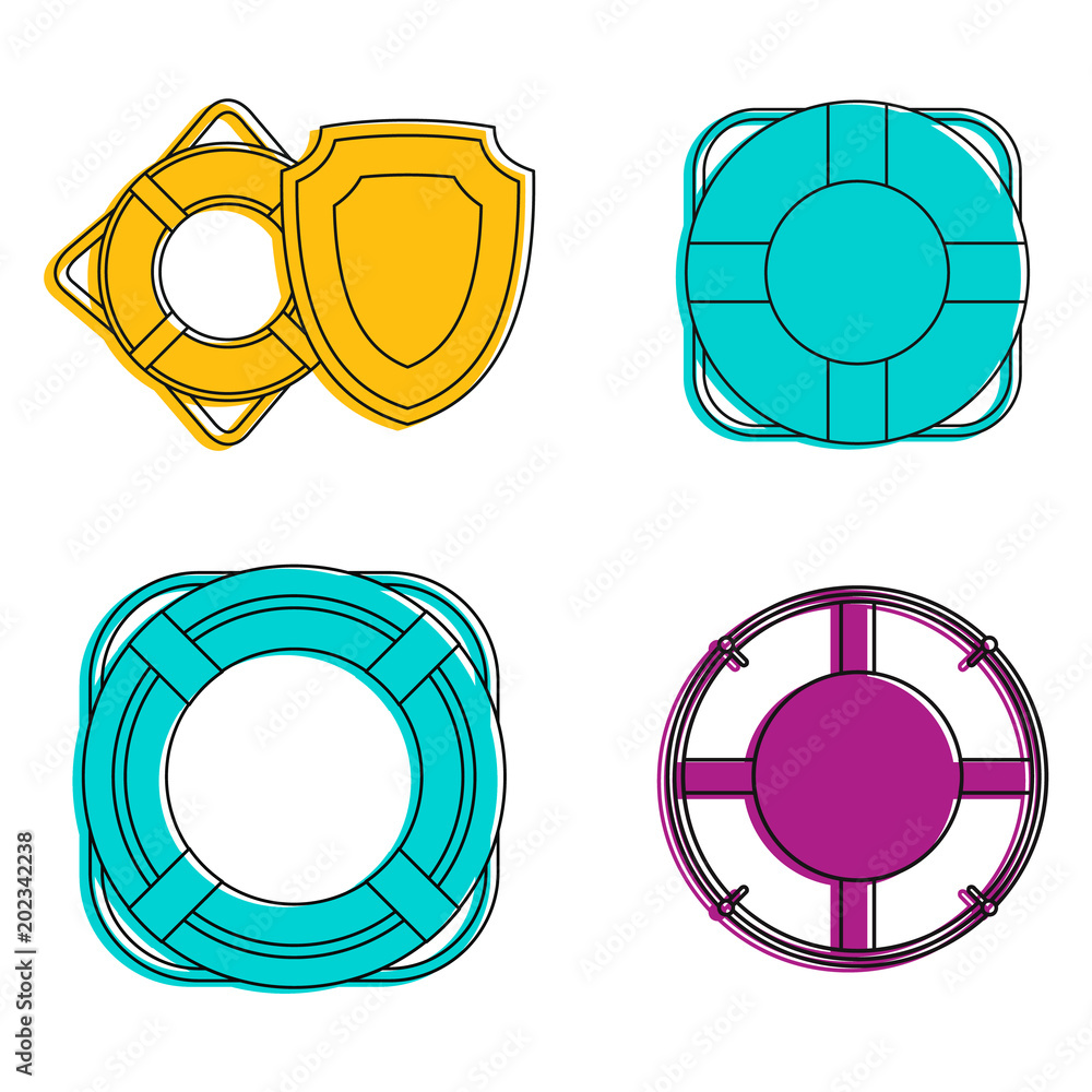 Poster lifebuoy icon set. color outline set of lifebuoy vector icons for web design isolated on white backg