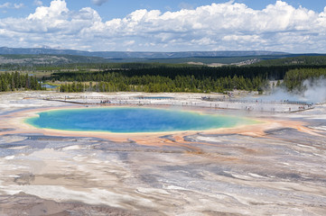 View from the hill of the beautiful Yellowstone Caldera, also known as Supervolcano, in Yellowstone National Park, Wyoming, USA
