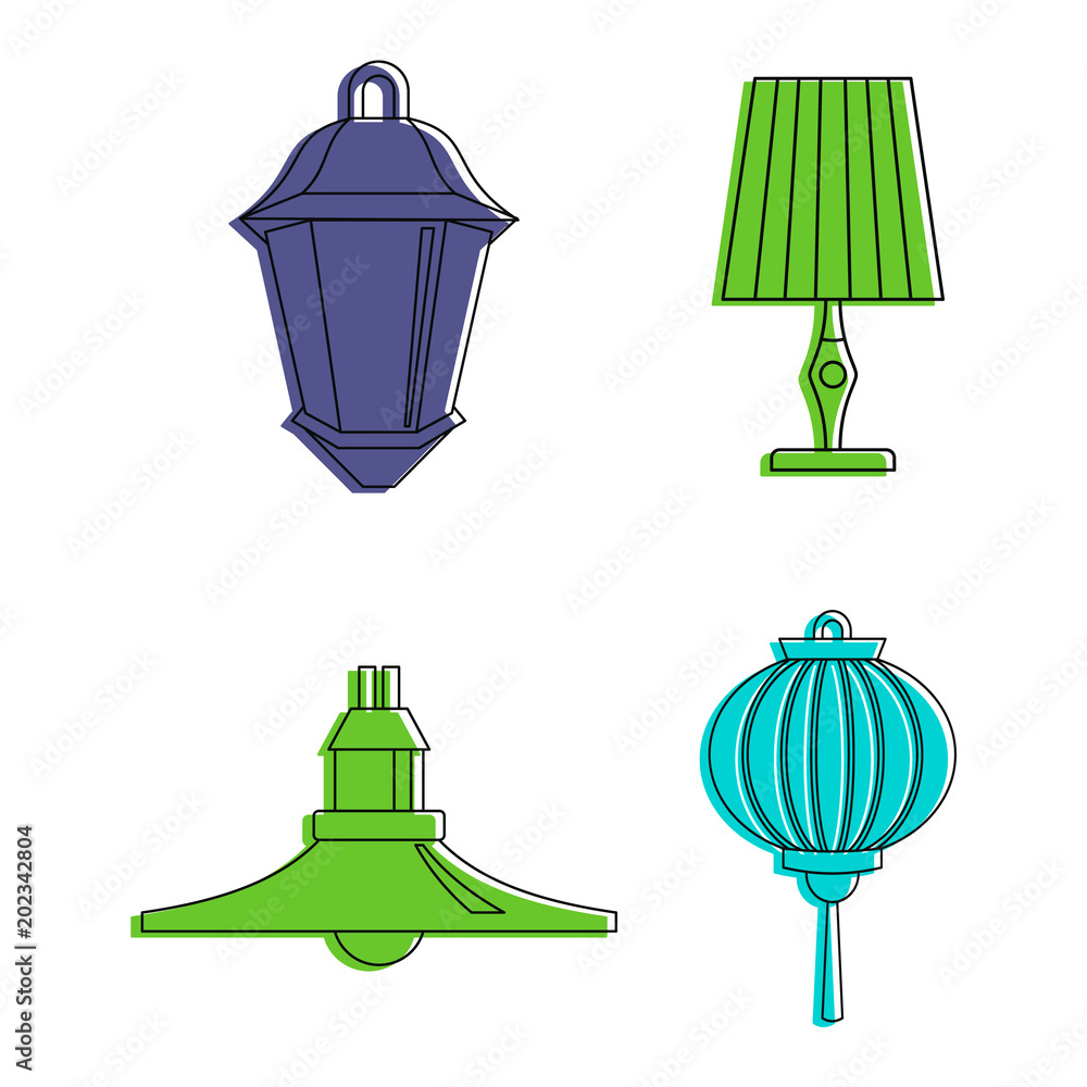 Poster room lamp icon set. color outline set of room lamp vector icons for web design isolated on white bac
