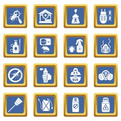 Pest control tools icons set vector blue square isolated on white background 