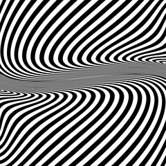 Abstract black and white striped background. Geometric pattern with visual distortion effect. Illusion of rotation. Op art.