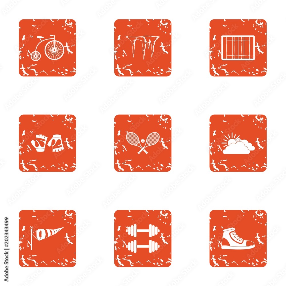 Poster sport execute icons set. grunge set of 9 sport execute vector icons for web isolated on white backgr