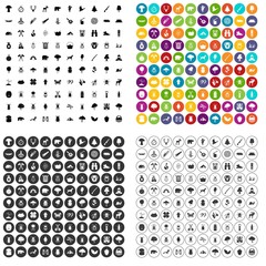 100 forest icons set vector in 4 variant for any web design isolated on white