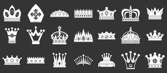 Crown icon set vector white isolated on grey background 