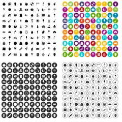 100 fruit party icons set vector in 4 variant for any web design isolated on white