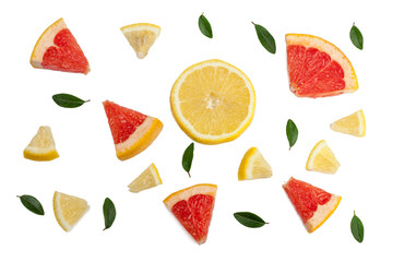 Sliced grapefruit isolated on white background. Top view