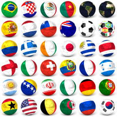 Collection Of Soccer Balls With Flags, Set Of Thirty-six Images 3D Render