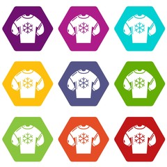 Sweater icons 9 set coloful isolated on white for web