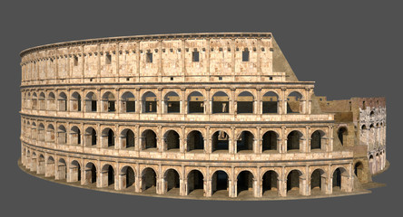 3d render of the Roman Colosseum on a neutral grey background