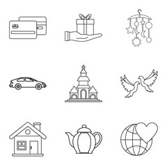 Companion icons set. Outline set of 9 companion vector icons for web isolated on white background