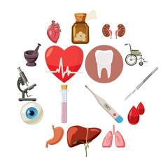 Medical icons set in cartoon style isolated on white background