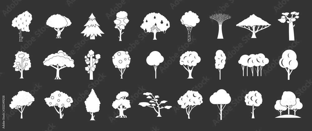 Poster tree icon set vector white isolated on grey background