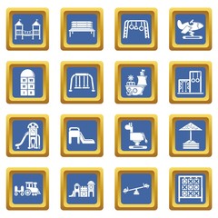 Playground equipment icons set vector blue square isolated on white background 