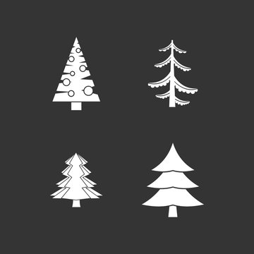 Fir tree icon set vector white isolated on grey background 