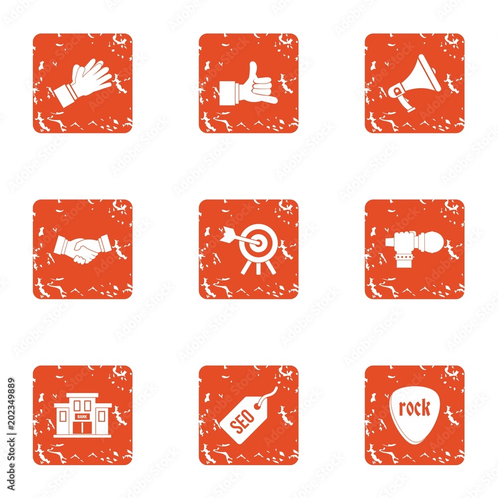 Poster gig icons set. grunge set of 9 gig vector icons for web isolated on white background