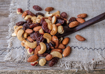 roasted cashew nuts, hazelnuts almonds and dark raisins