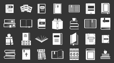 Books icon set vector white isolated on grey background 