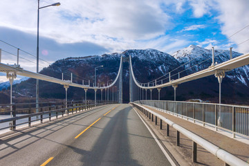 Modern bridge over islands in Norway.