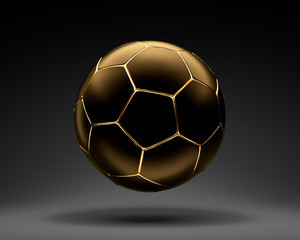 Fototapeta premium Dunkler Fußball mit goldenen Nähten