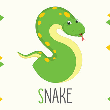 Illustrated Alphabet Letter S And Snake