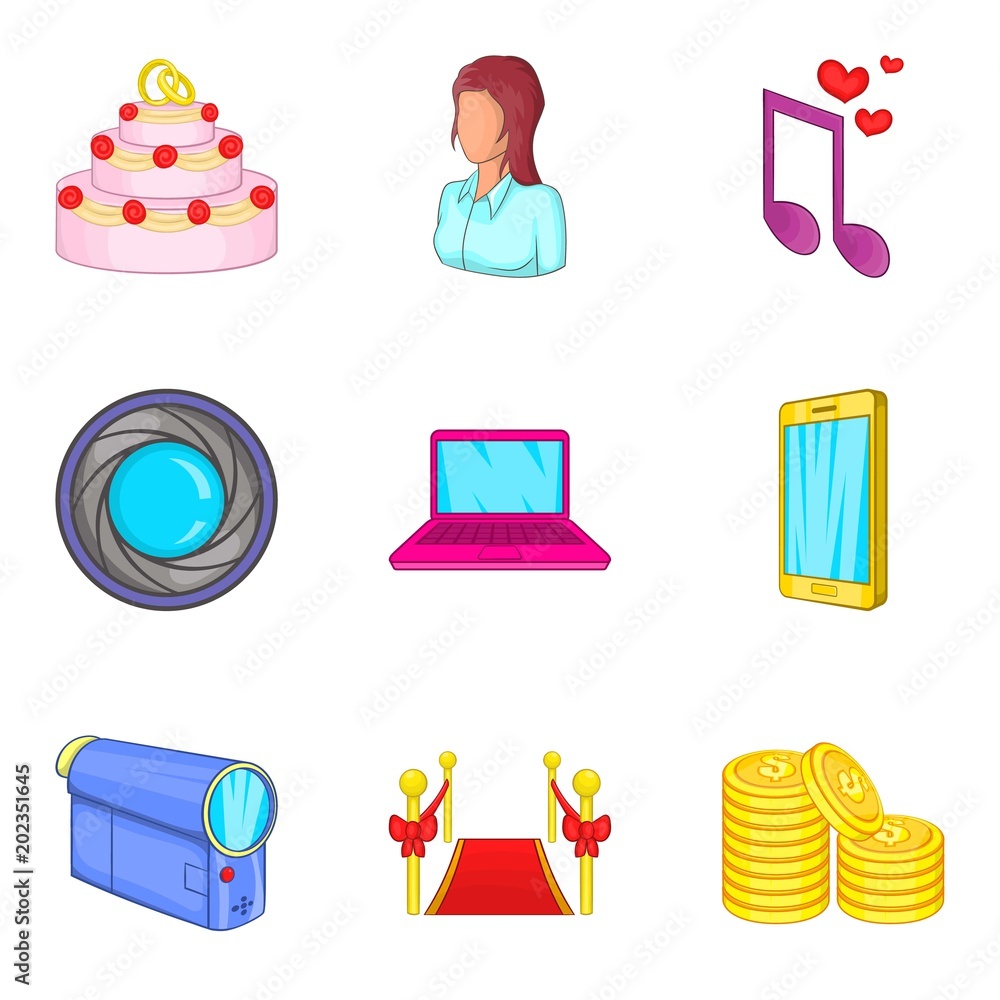 Poster paramour icons set. cartoon set of 9 paramour vector icons for web isolated on white background