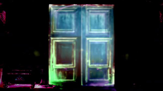 Dark city streets graffiti doors, glowing neon abstract light trails animated background.