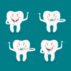 Vector illustration of a Happy tooth brushing his teeth