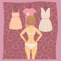 vector illustration girl chooses an outfit