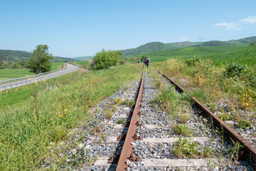 walking along abandoned railway track in Irpinia, Italy