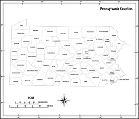 pennsylvania state outline administrative and political vector map in black and white