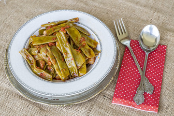 Turkish foods; green bean with olive oil (zeytinyagli taze fasulye)