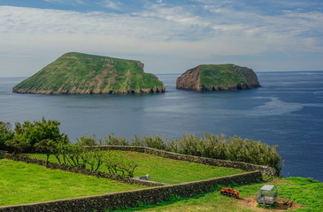 Terceira Island, Azores, Portugal - May 4, 2016: View of Ilhéus das Cabras from Serra da...