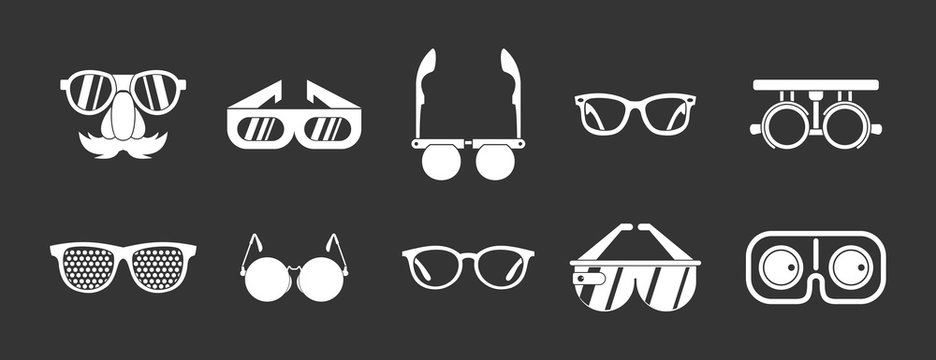 Glasses icon set vector white isolated on grey background 