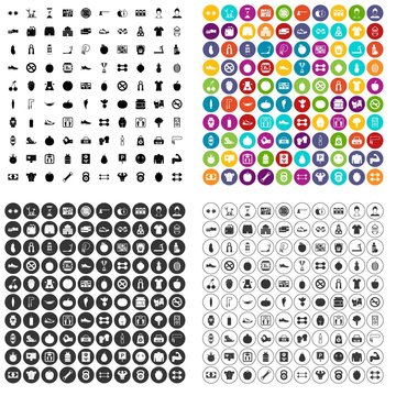 100 gym icons set vector in 4 variant for any web design isolated on white