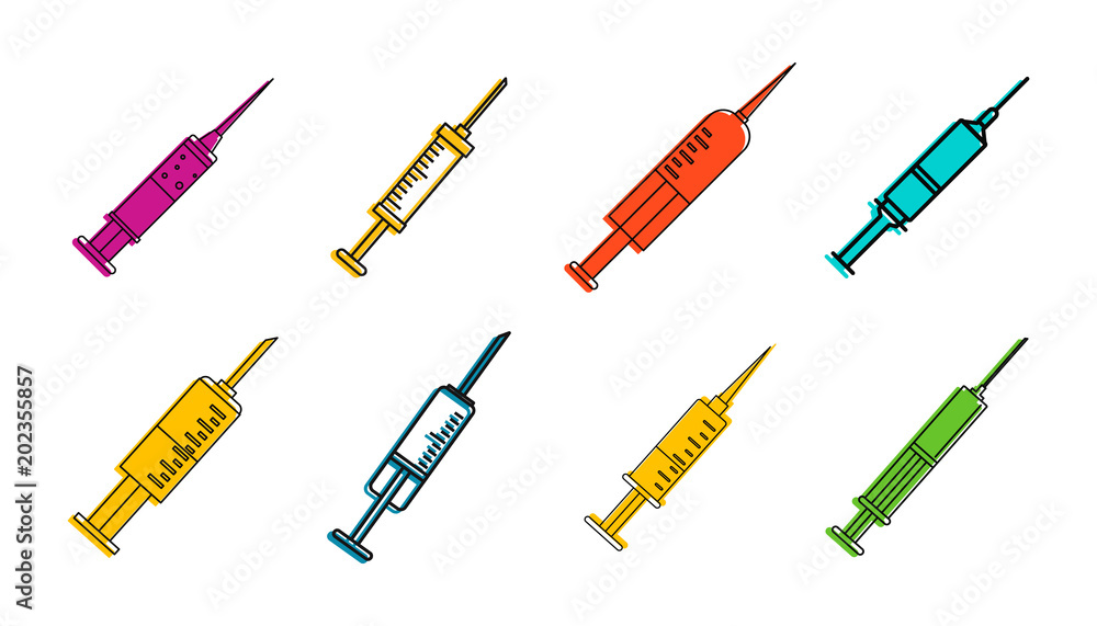 Poster syringe icon set. color outline set of syringe vector icons for web design isolated on white backgro