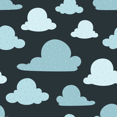 Vector Navy Bue Clouds Seamless Pattern Background