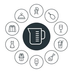 food, clothes, drinks Infographic Circle outline Icons Set. Contains such Icons as fashion, barbecue,  summer,  grill,  restaurant,  drink,  catering,  grilling and more. Fully Editable. Pixel Perfect