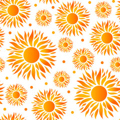 Vector Illustration. Sun pattern with gradient colors. Yellow seamless background