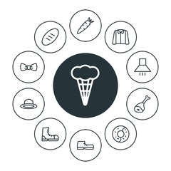 food, clothes, drinks Infographic Circle outline Icons Set. Contains such Icons as  shoe,  pink,  foot,  steak, kitchen,  sliced,  shirt,  beef,  home,  shoes and more. Fully Editable. Pixel Perfect