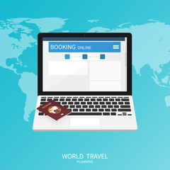 online booking ,passport world map,trip plan travel banner vector