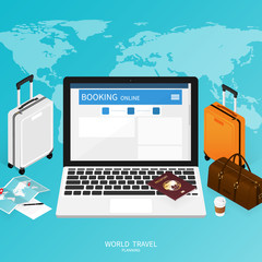 isometric online booking ,passport world map,trip plan travel banner vector